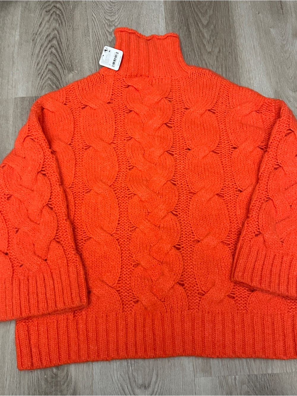 NWT Free People On a Boat Chunky Cable Knit Turtleneck Sweater Orange Slouchy